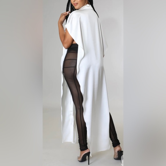 Open Invitation Sleeveless Button-down White Asymmetrical Maxi Shirt Blouse  Top - Picture 7 of 15